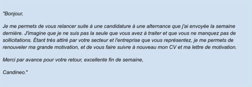 Trouver une alternance mail de relance